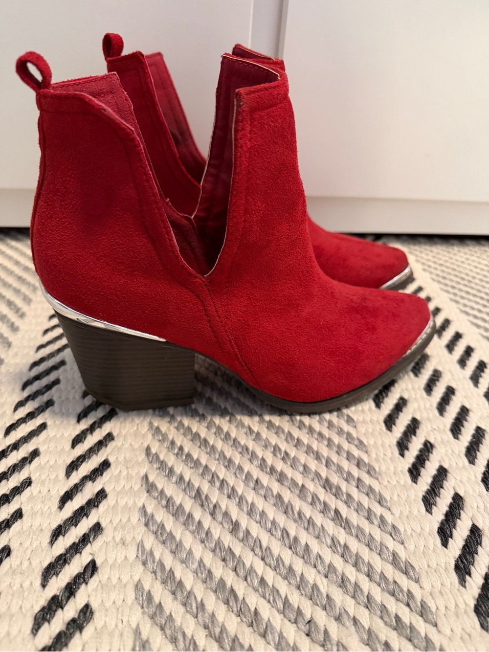 Red Suede Women's Ankle Boots - Stylish Heel
